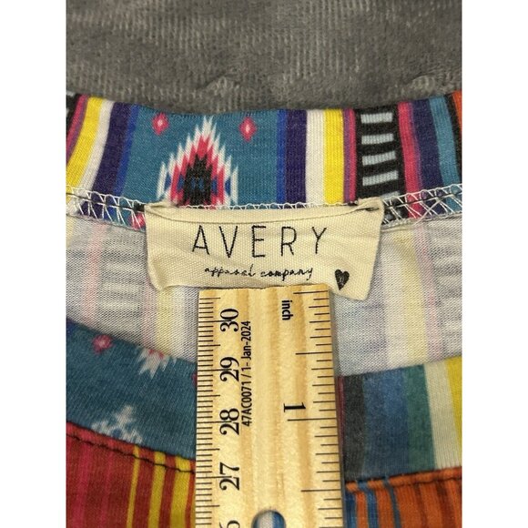 Avery Apparel Co XL Southwest Colorful Striped Womens Shirt 3/4 Length Sleeves - Picture 3 of 9